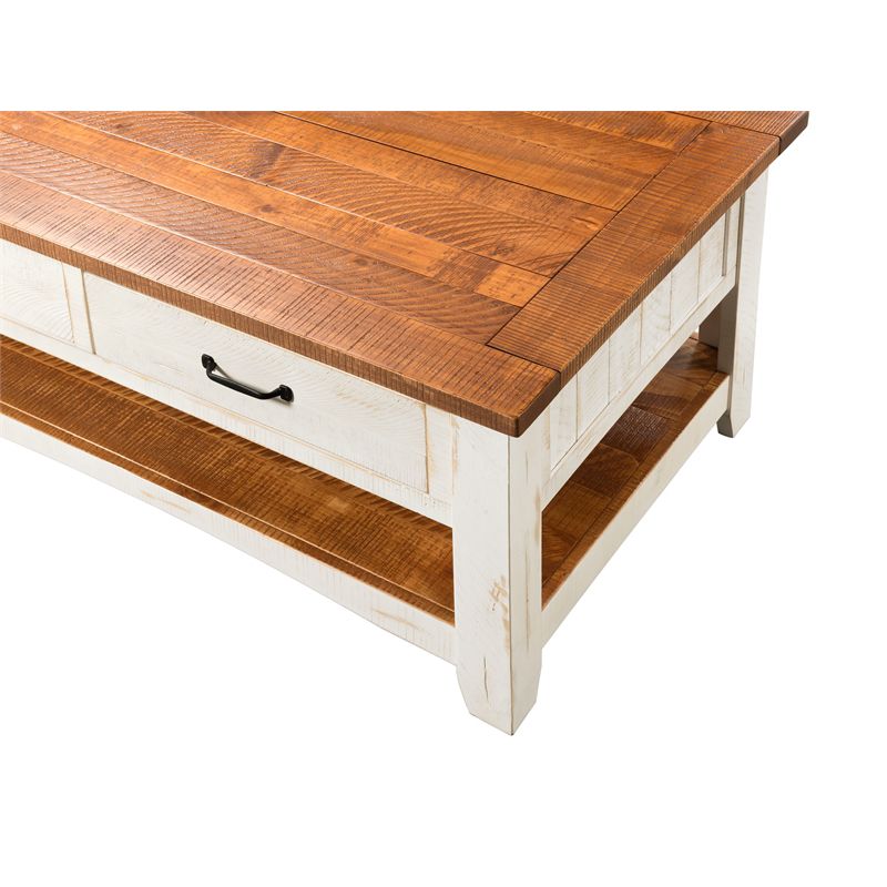 Rustic Wood 2 Drawer Coffee Table Antique White and Honey - Martin Svensson Home