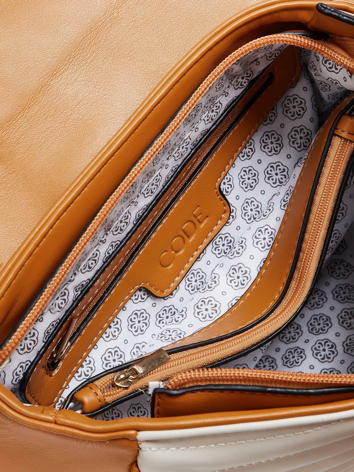 Elle Brown & White Textured Sling Handbag