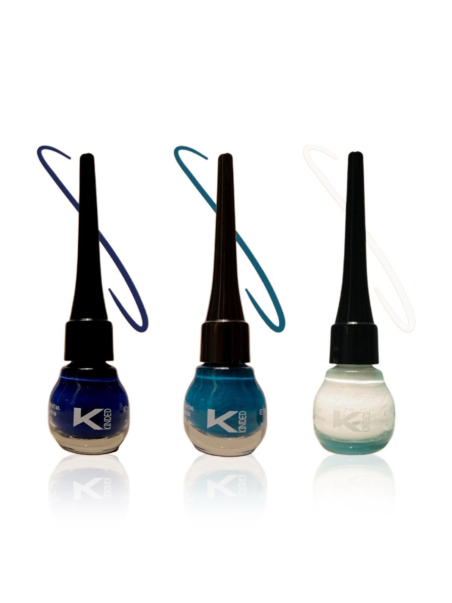 KINDED Liquid Eye Liner Teal Green, Royal Blue & White Pearl Combo