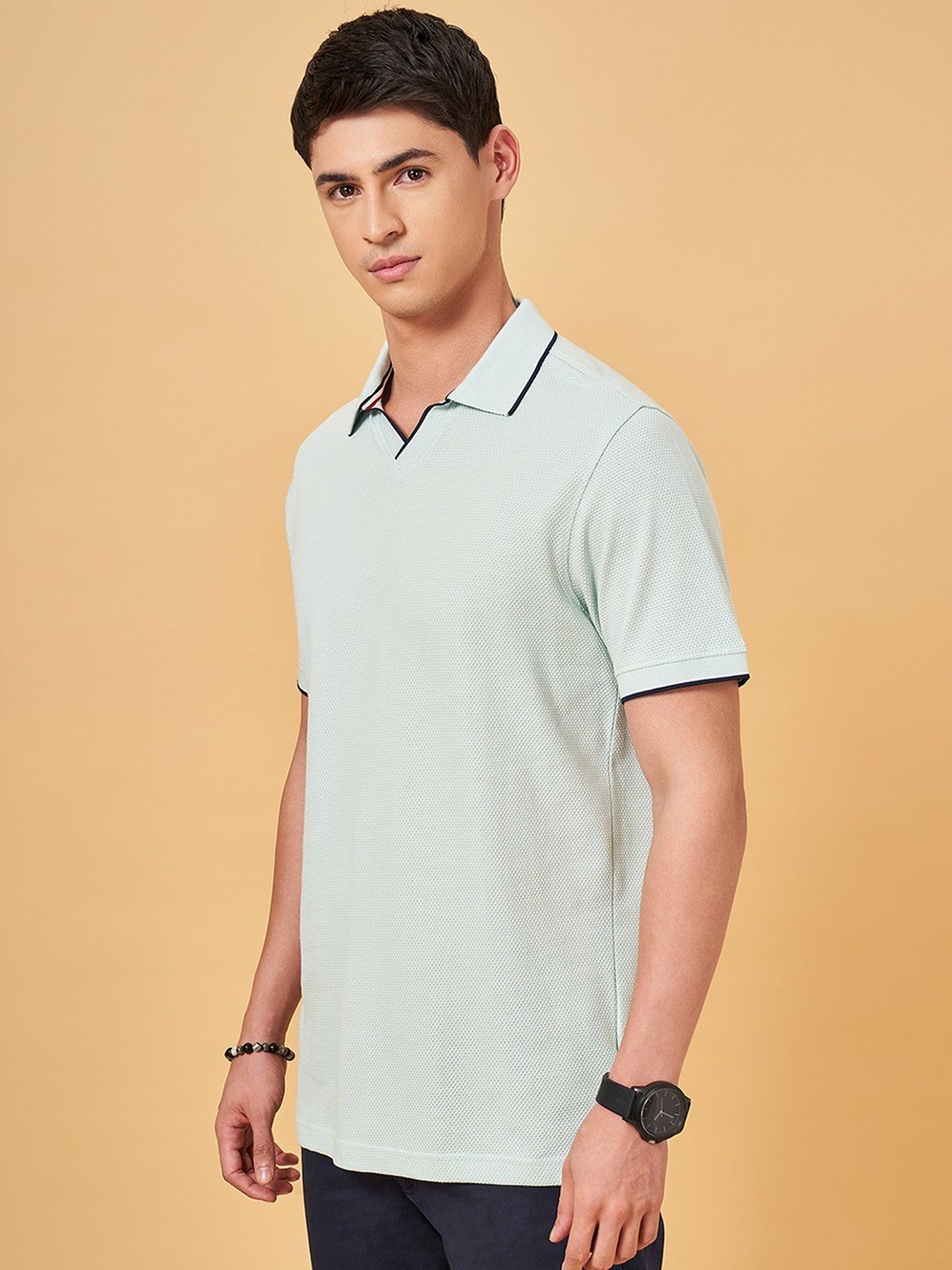 Byford By Pantaloons Turquoise Slim Fit Polo T-Shirt
