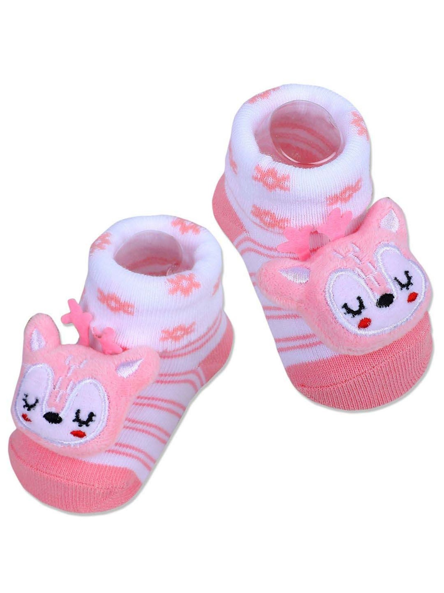 Baby Moo Kids Pink & White Cotton Applique Socks