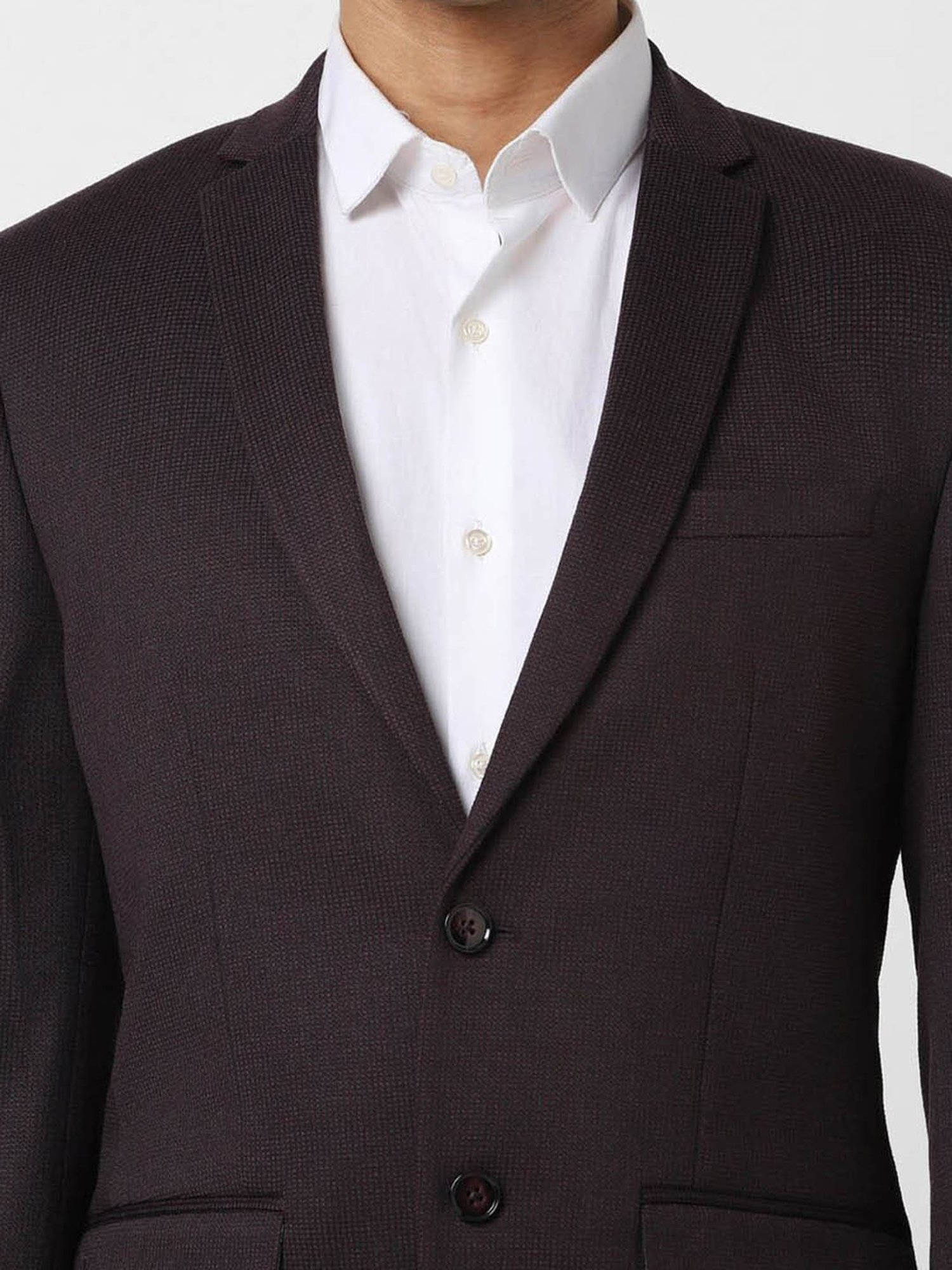 V Dot Maroon Slim Fit Blazer