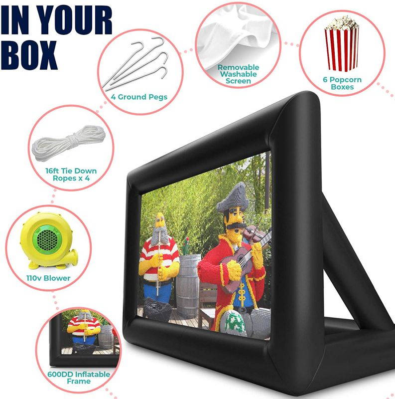 Jumbo 16 Feet Inflatable Outdoor and Indoor Theater Projector Screen - Includes Inflation Fan, Tie-Downs and Storage Bag - Supports Front and Rear Projection