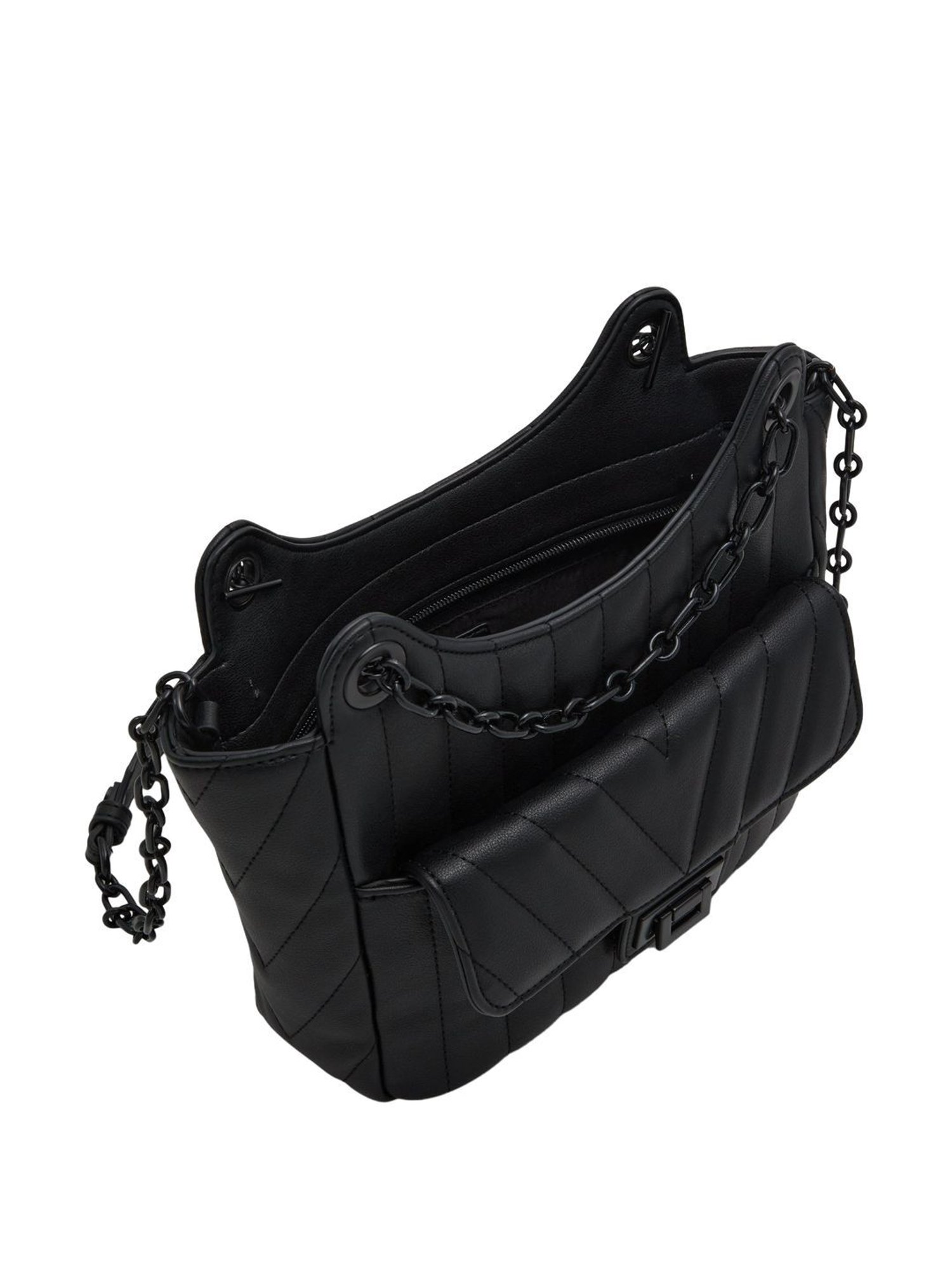 Call It Spring Black Textured Medium Sling Handbag