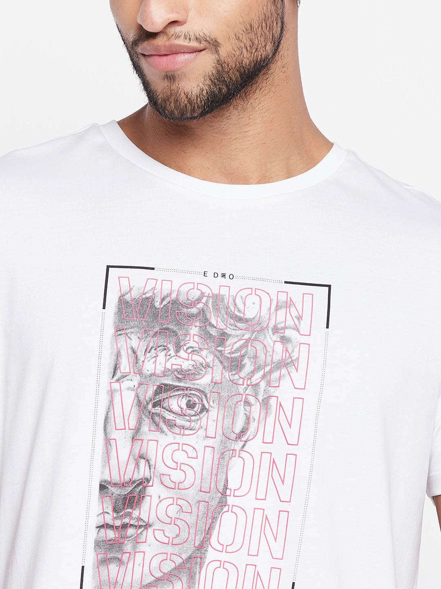 EDRIO White Regular Fit Printed T-Shirt
