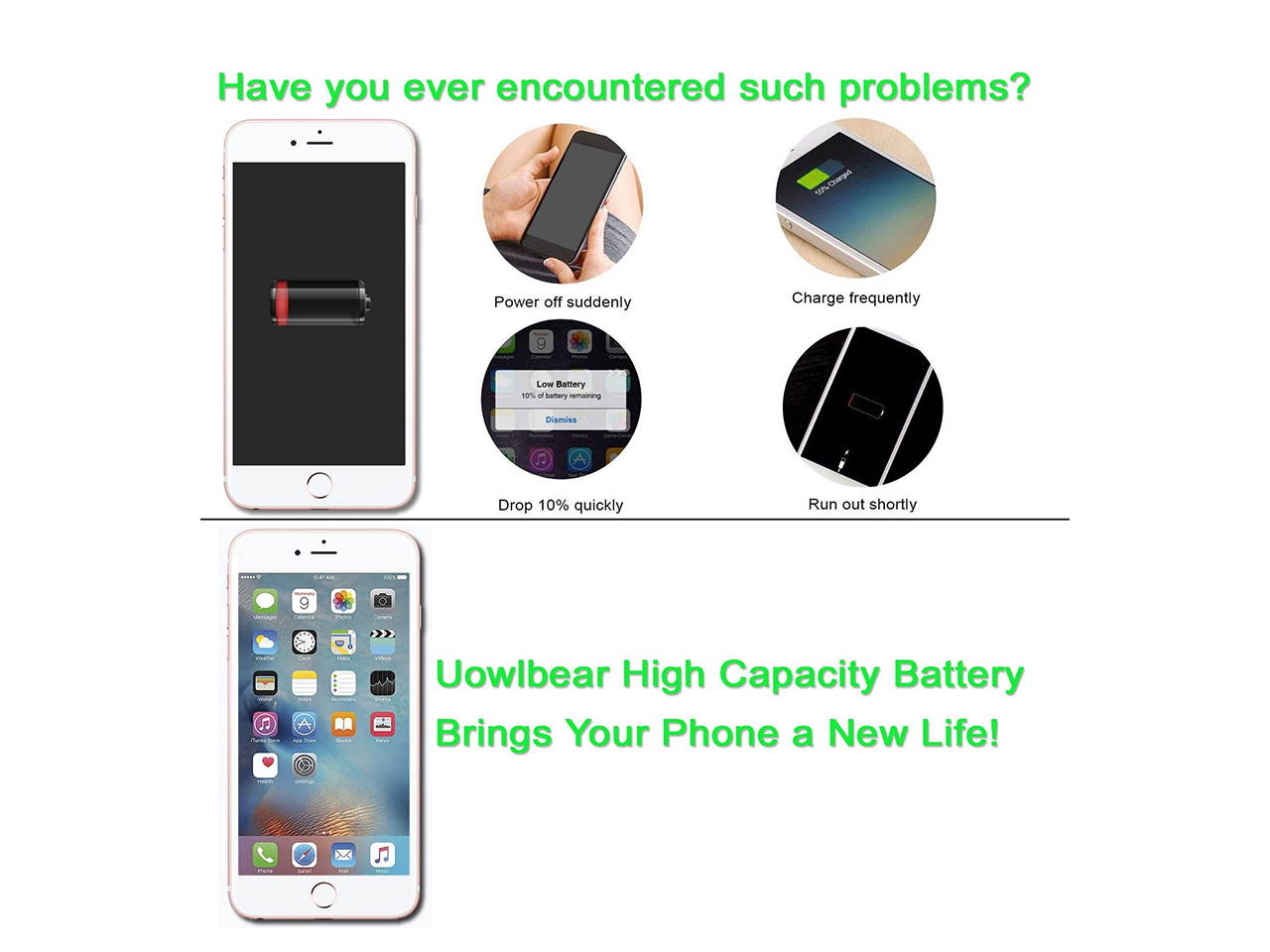 Battery for iPhone 7, uowlbear 2600mAh Replacement Battery for A1660 A1778 A1779 with Complete Replacement Kits and 2 Set Adhesive Strips -0 Cycle High Capacity Extra 640mAh Power