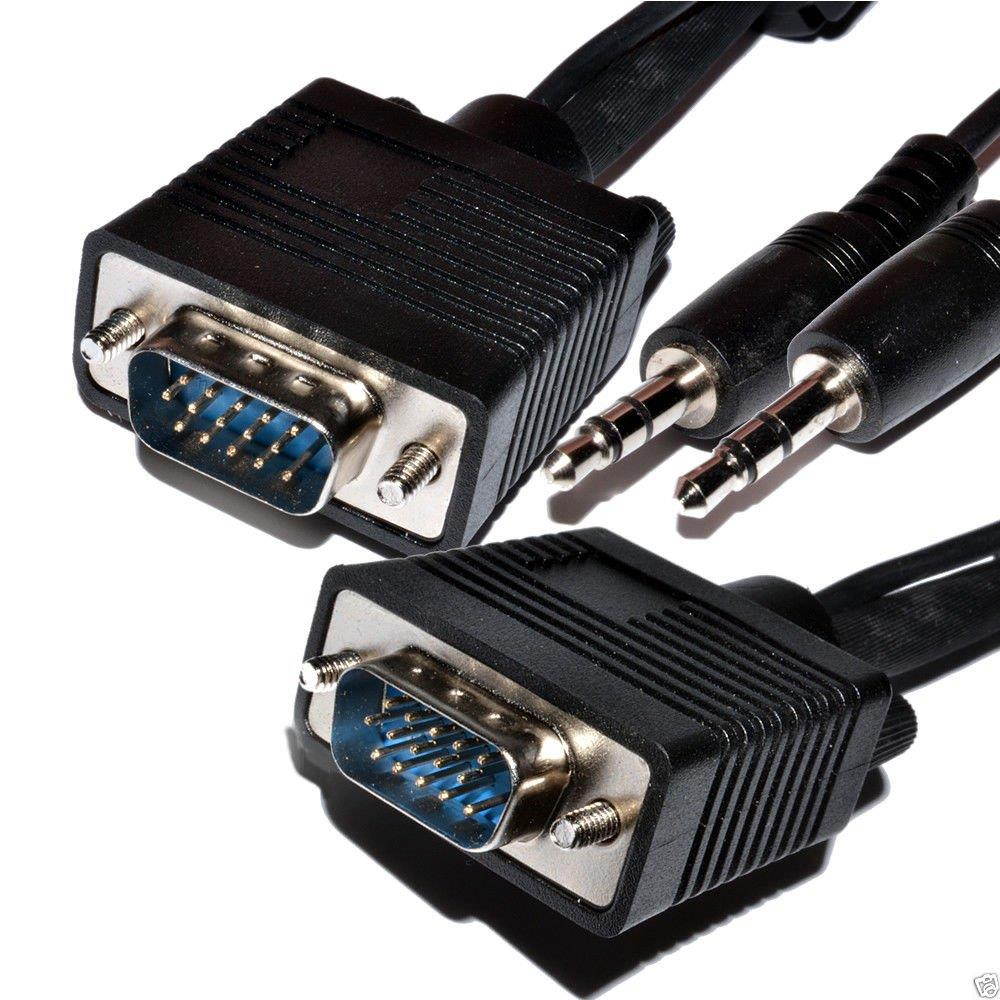 AYA 50Ft (50 Feet) VGA/SVGA 28AWG Male to Male Cable with 3.5mm Audio Stereo Jacks for Monitors, LCD, TV, Projectors