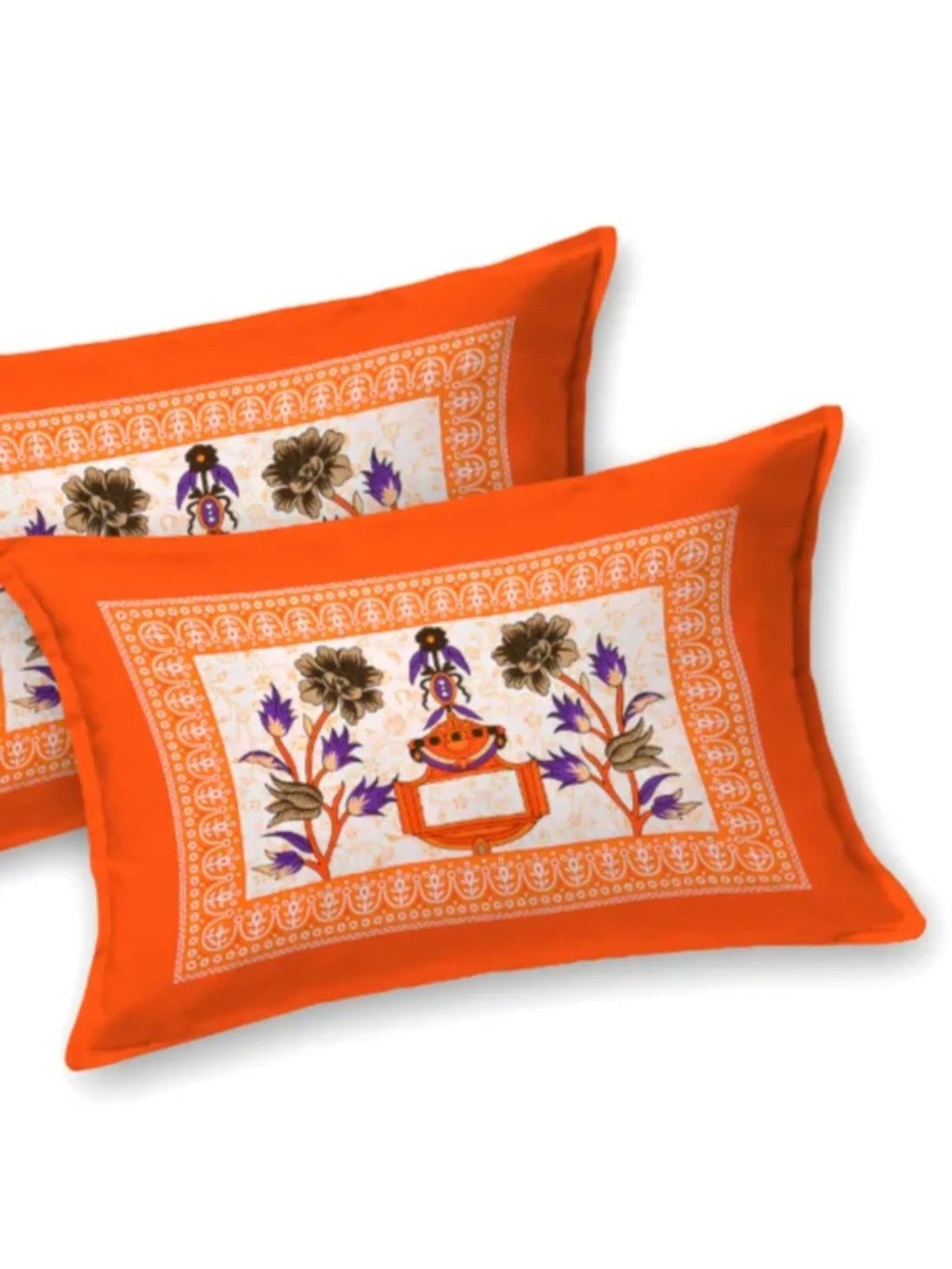 Living Roots Abstract Orange 240 TC Cotton Bedsheet with 2 Pillow Covers