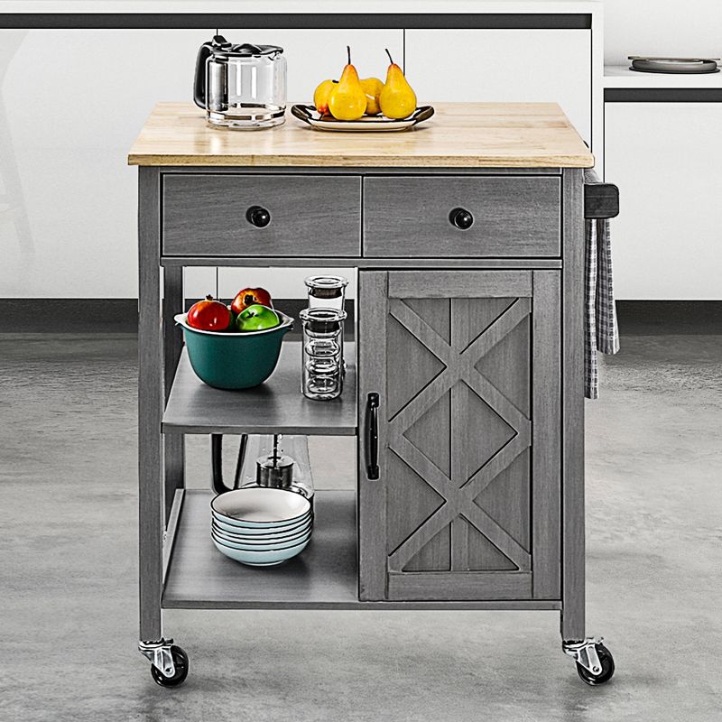 34" Kitchen Cart with Wood Top Gray - Home Essentials
