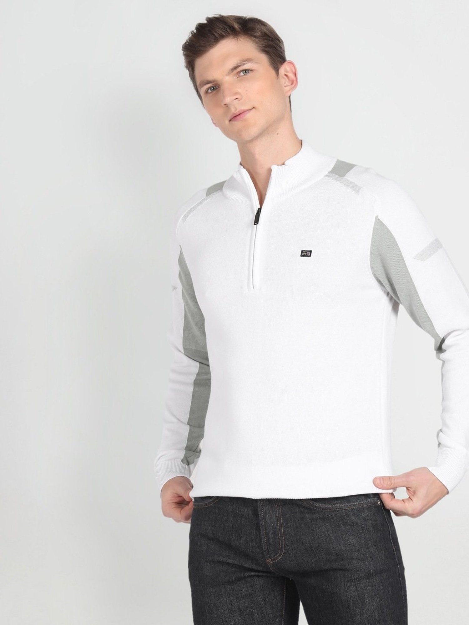 Arrow Sport White Regular Fit Self Pattern Sweater