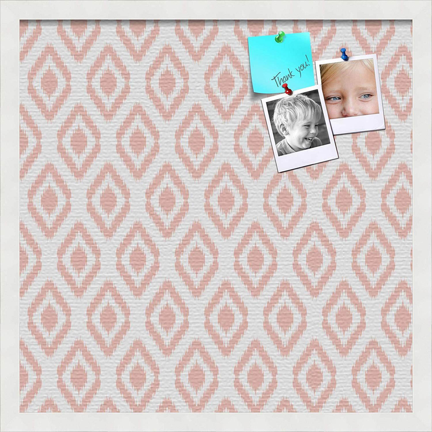 PinPix pin Cork Bulletin Board Made from Canvas, Ikat Grapefruit 20x20 Inches (Completed Size) and Framed in Satin White Frame (PinPix-1632-20x20_FRBW26074)