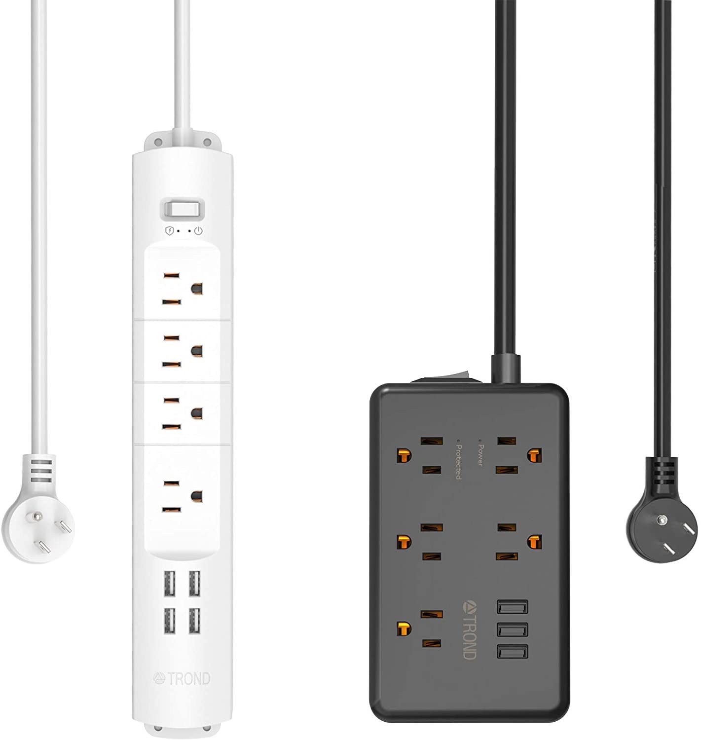 TROND Power Strip Surge Protector with USB Ports, Multiple Outlet Expansion, Low Profile Flat Plug, for Home Office Desktop
