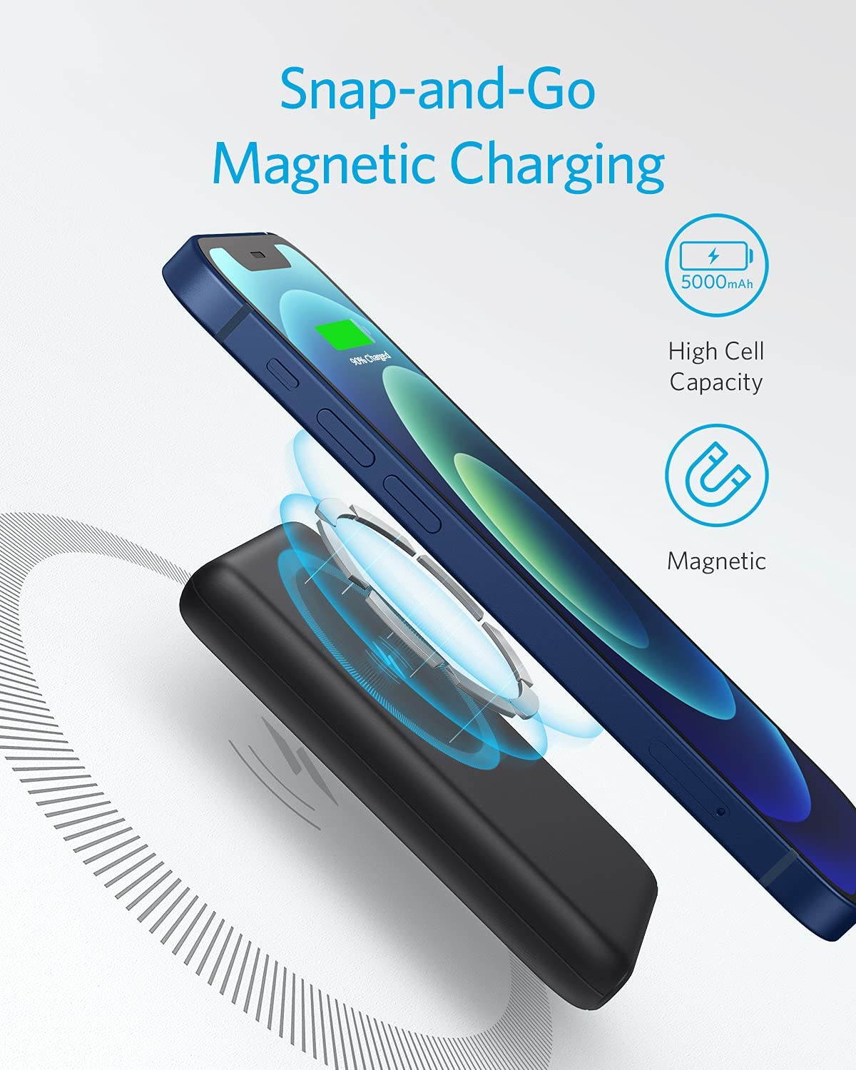 Anker Magnetic Wireless Portable Charger, PowerCore Magnetic 5K Wireless 5,000mAh Power Bank with USB-C Cable, Design for iPhone 12/12 Pro / 12 Pro Max / 12 Mini