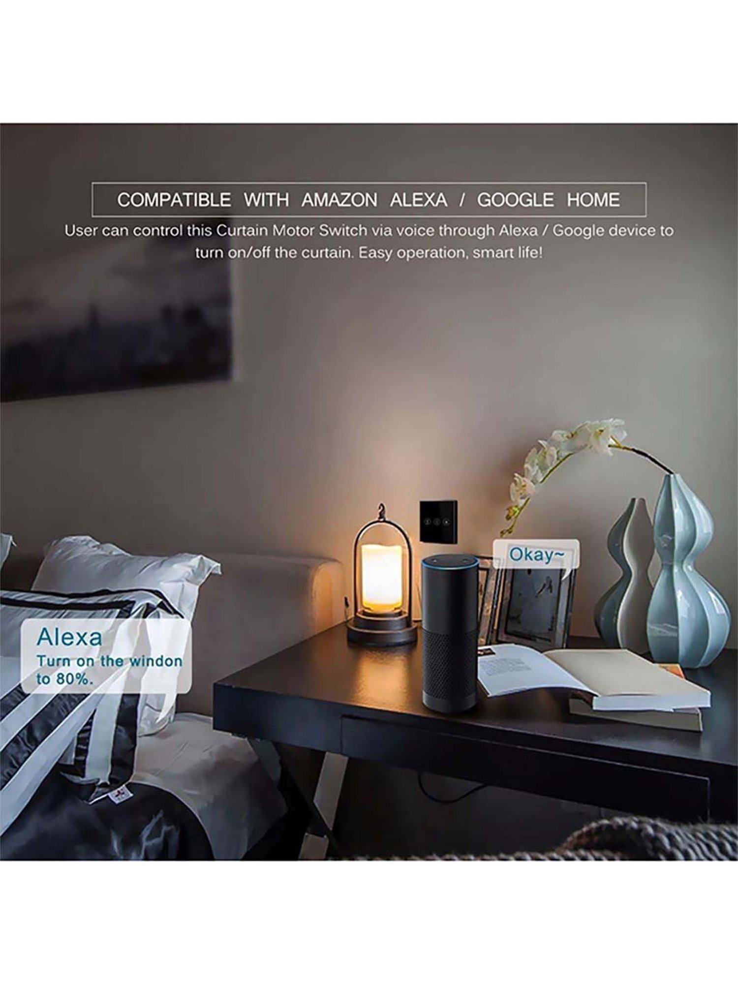 HomeMate Smart Touch Switch Works with Google Assistant and Alexa (Black)