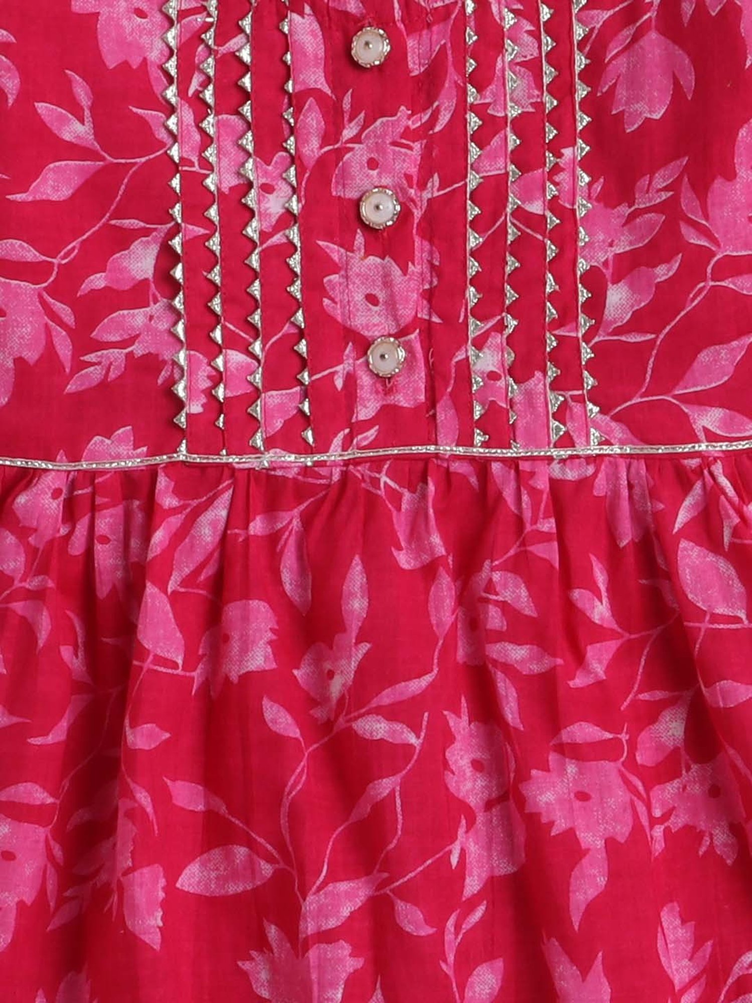 The Magic Wand Kids Fuchsia Pink Cotton Floral Print Kurta Set