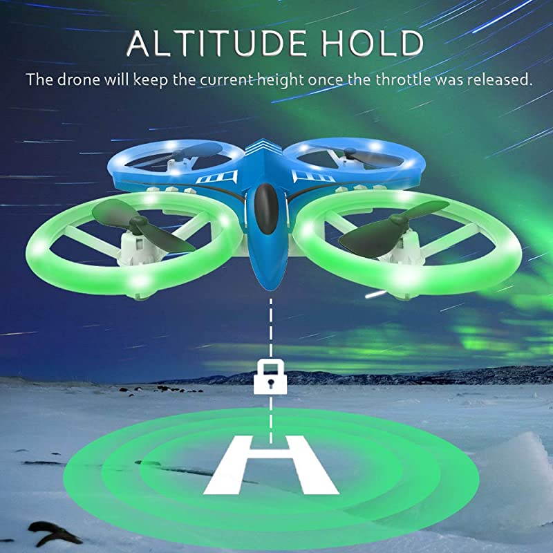 Mini Drone Crash Proof RC Quadcopter with LED Night Lights One Key Take Off Flips Rolls Nano Drones Toys for Kids Children Beginners Boys and Girls 2pcs Batteries