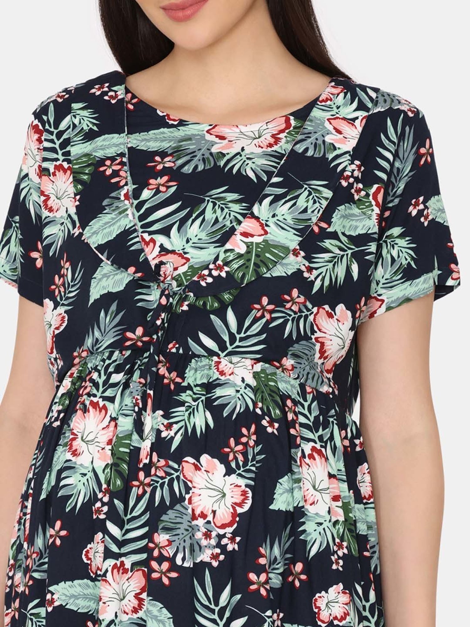 Coucou by Zivame Navy Floral Print Maternity Night Dress