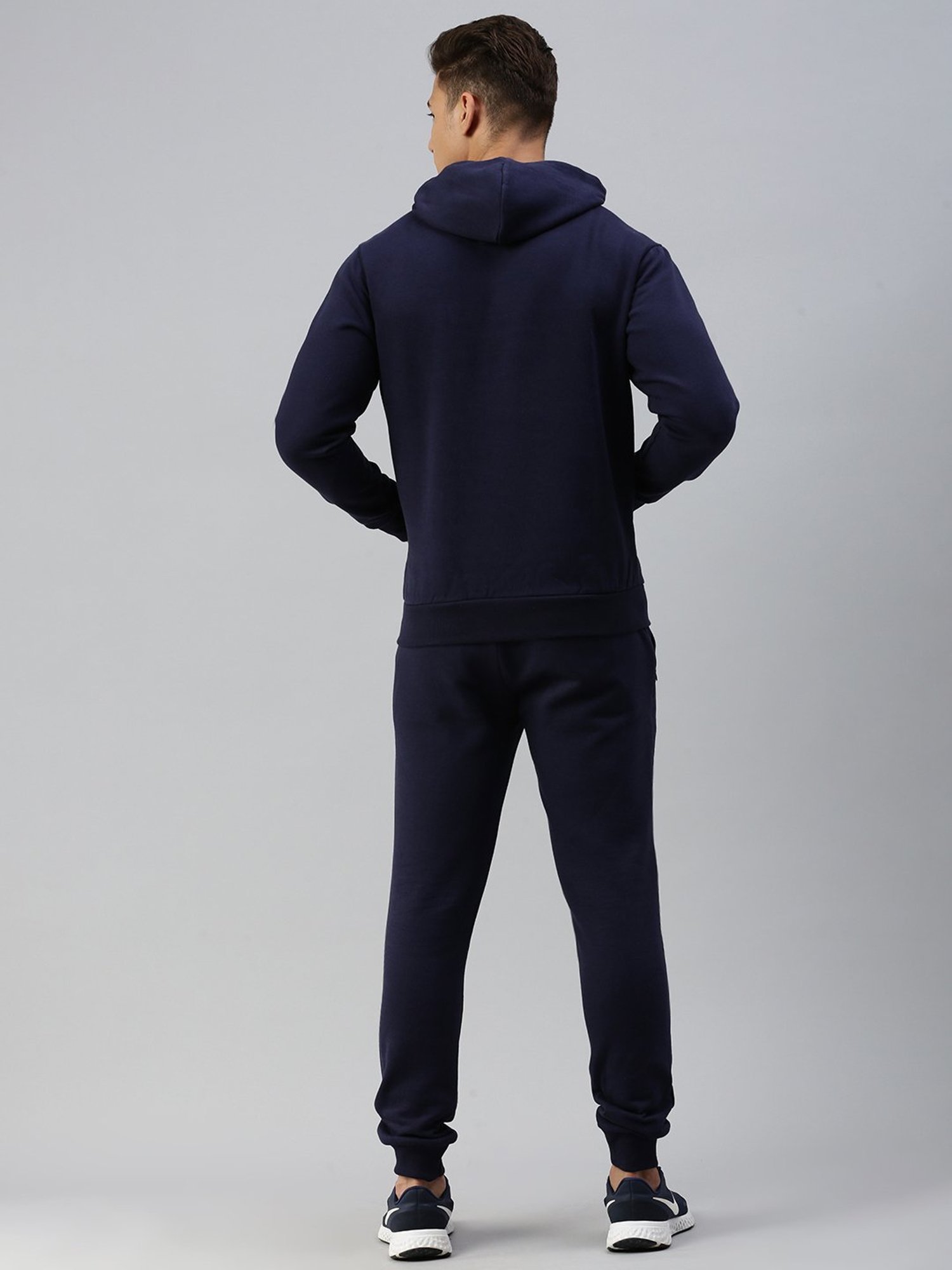 Sporto Navy Regular Fit Hooded Sweatshirt and Joggers Set