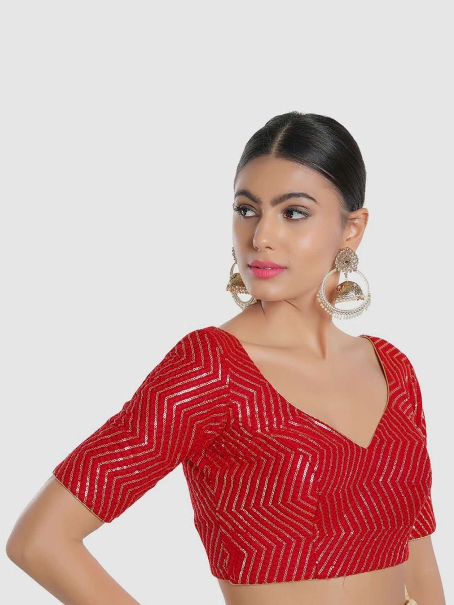 Salwar Studio Red Embellished Readymade Blouse