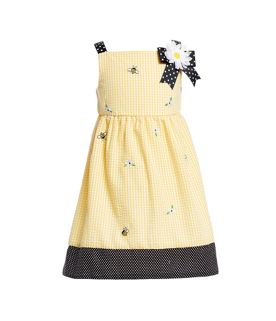 Laura Ashley Little Girls 2T-6X Seersucker/Strawberry-Print Mesh Fit-And-Flare Dress