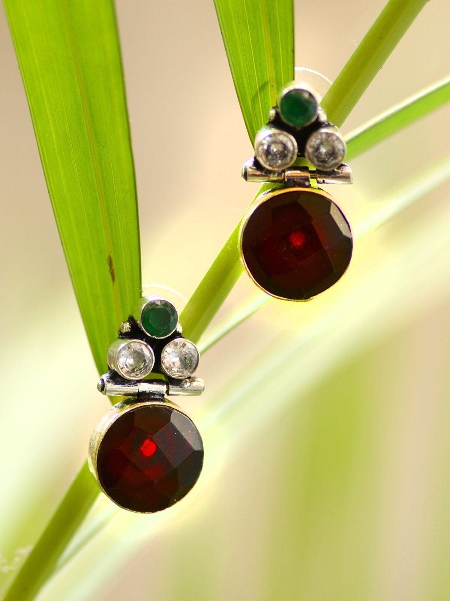 Saraf RS Jewellery Oxidised Ruby Red Drop Minimal Earring