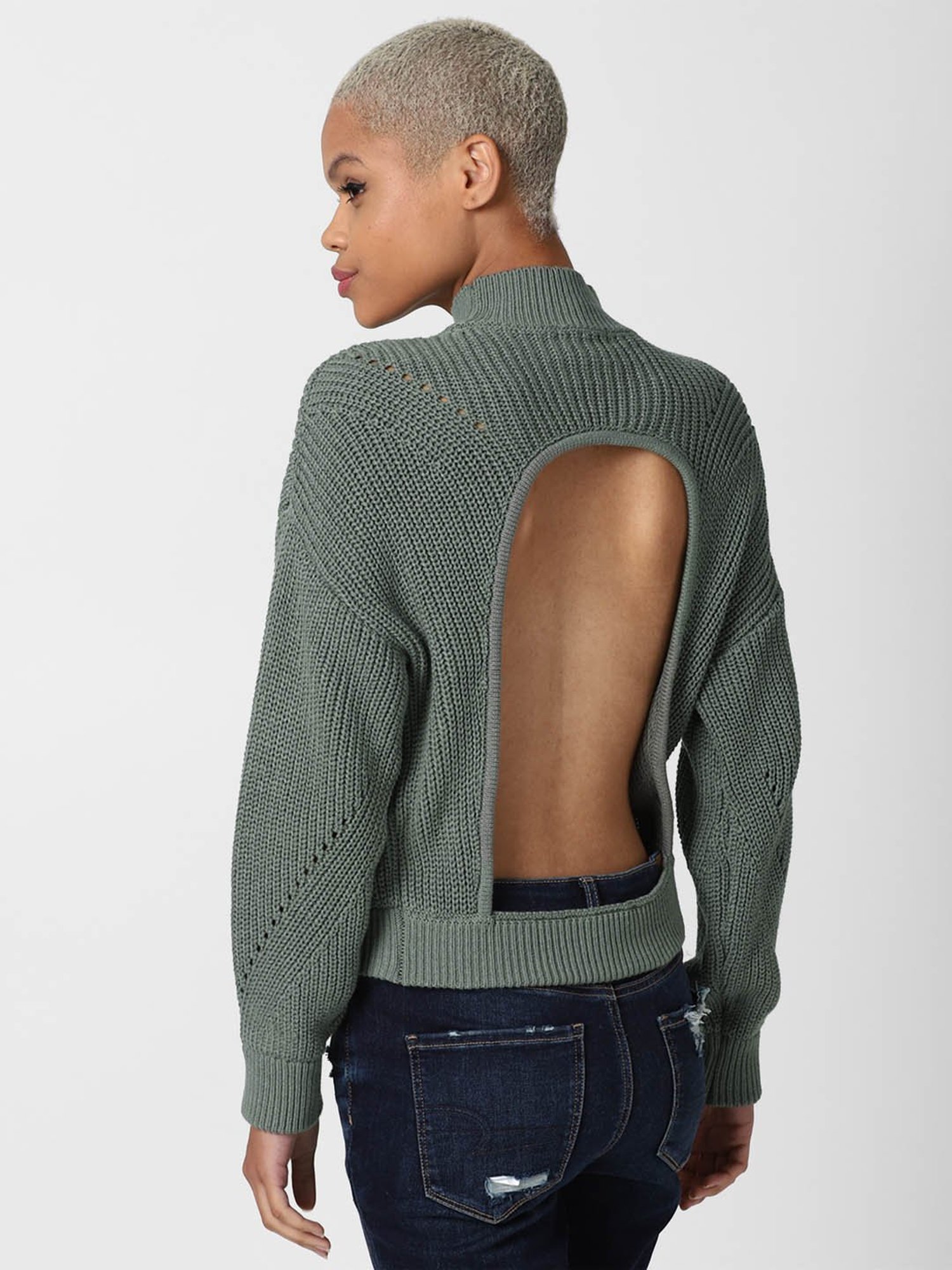 Forever 21 Green Self Design Sweater