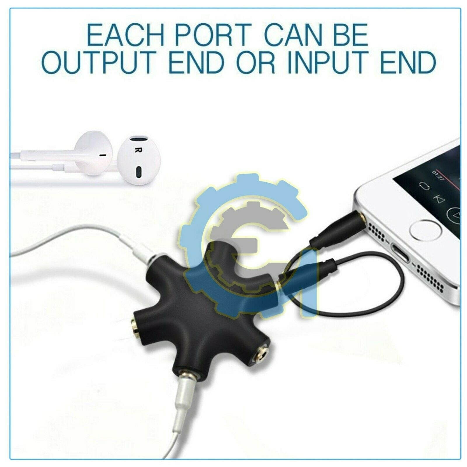 3.5mm Earphone Headphone 6way Audio Splitter 1 Male to 2 3 4 5 Female Port Cable