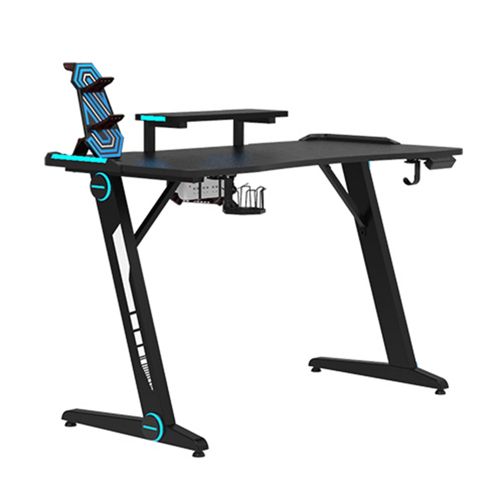 Gaming Desk 47.2" W x 23.6" D Office Computer Table, Black Gamer Workstation with 2 Cable Management Holes