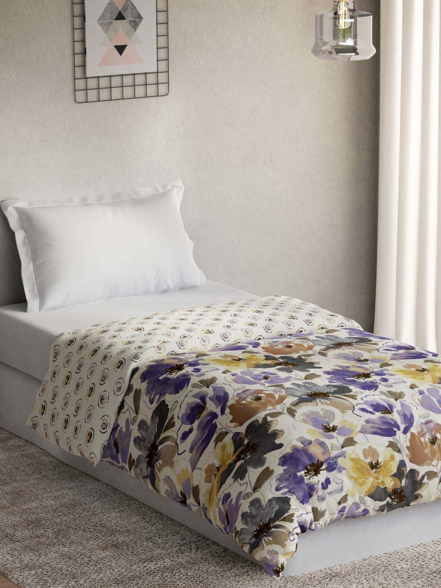 Welspun Bliss Light Silver & Blue Microfibre 120 GSM Shell Double Bed Quilt