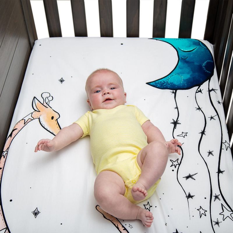 JumpOff Jo Fitted Crib Sheet, Cotton Crib Sheet for Standard Sized Crib Mattresses, Hypoallergenic and Breathable, 28" x 52", Giraffe & a Calf