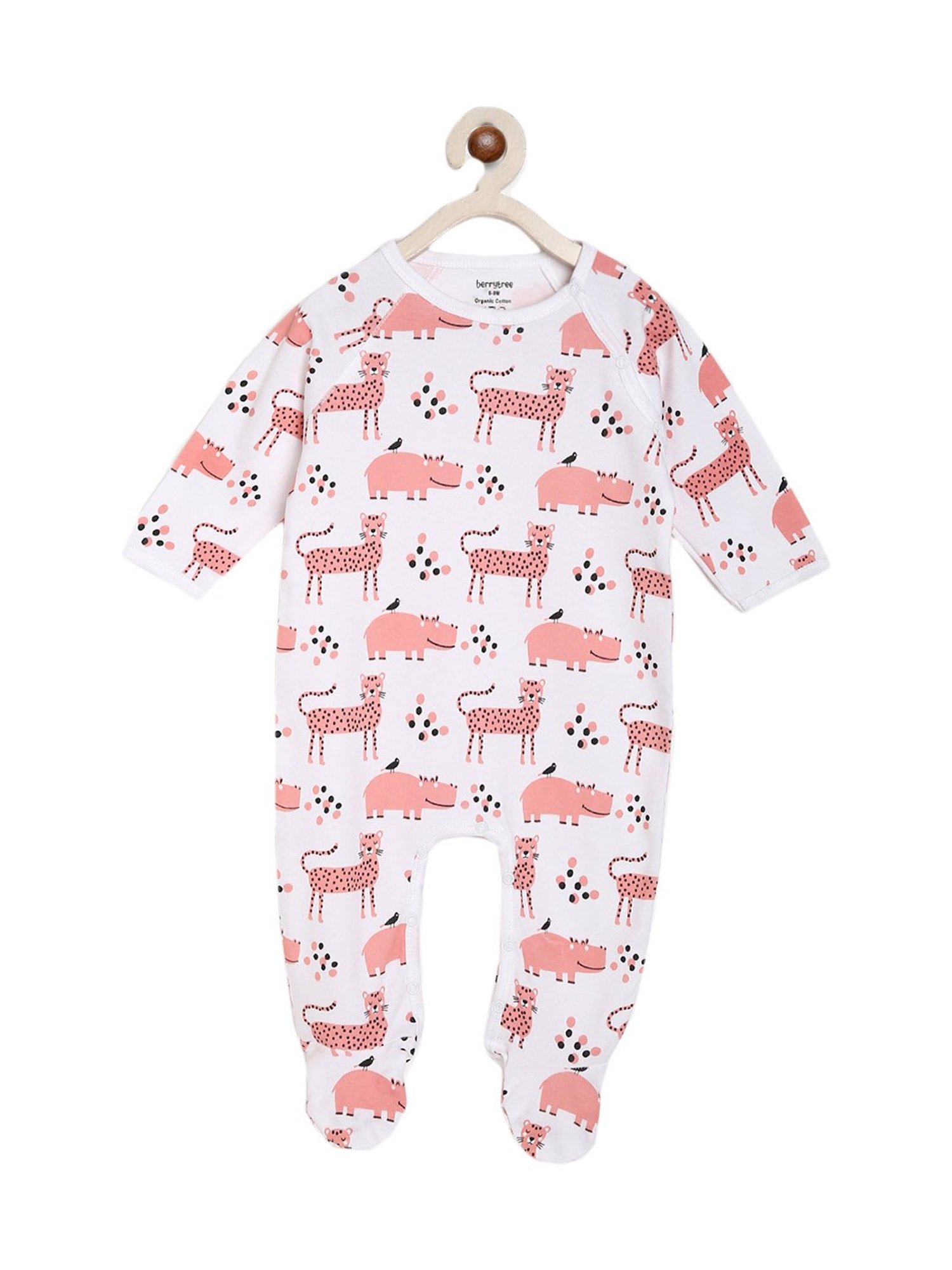 Berrytree Organic Kids Pink Cotton Panther Print Rompers