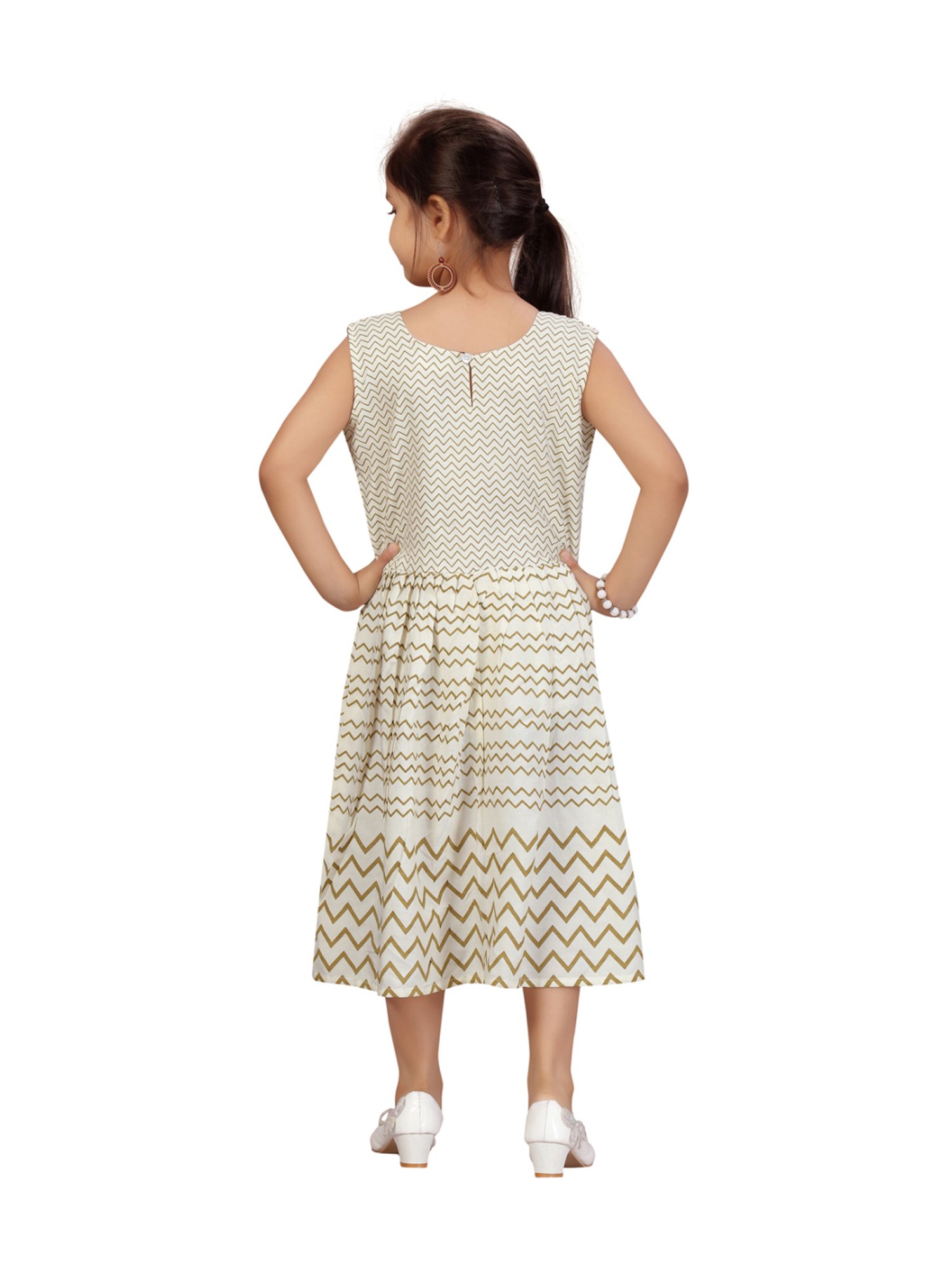 Aarika Kids Cream Cotton Striped Dress