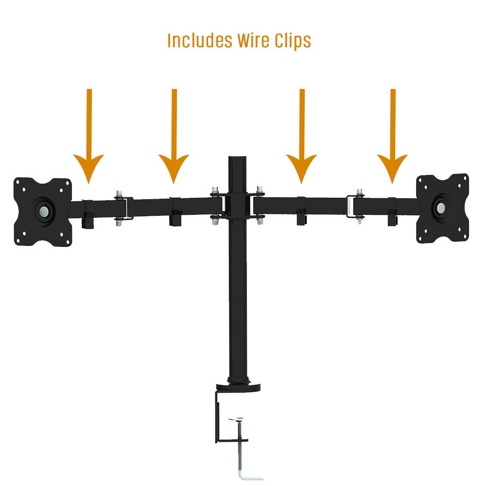 Koramzi Desk Dual Mount Stand for LCD/LED Monitor and TV Heavy Duty Fully Adjustable Arms and height, Fits 10" to 30" Monitors and TVs Includes wire clips- KWM1421 (Dual Arm)