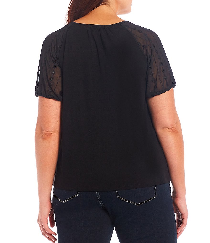 CeCe Plus Size Puff Sleeve V-Neck Short Sleeve Knit Top