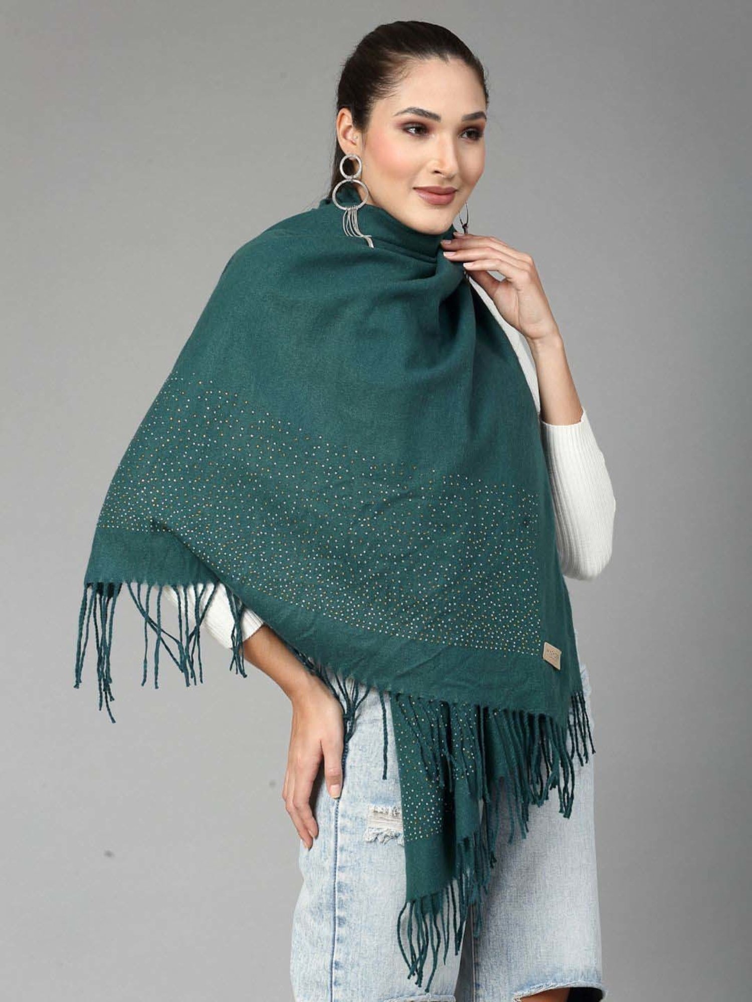 Mafadeny Green Embellished Stole