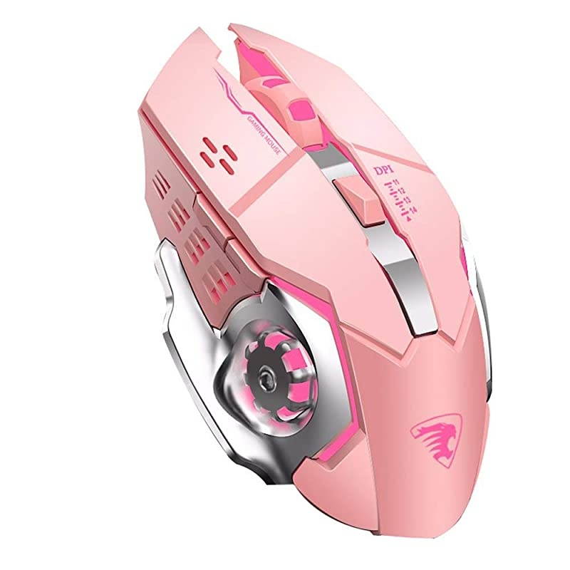 T85 Rechargeable Wireless Mouse 24G Ergonomic Silent Gaming Mice Portable Optical with USB Receiver 3 Adjustable DPI 6 Buttons LED Lights Compatible with LaptopPCChromebook Pink