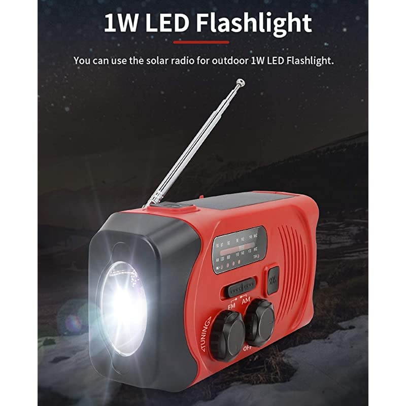 Emergency Radio,2000mAh Hand Crank Solar Weather Radio, NOAA/AM/FM Portable Radio with LED Flashlight&Reading Lamp, USB Cell Phone Power Charger, SOS Alarm for Home, Camping&Survival