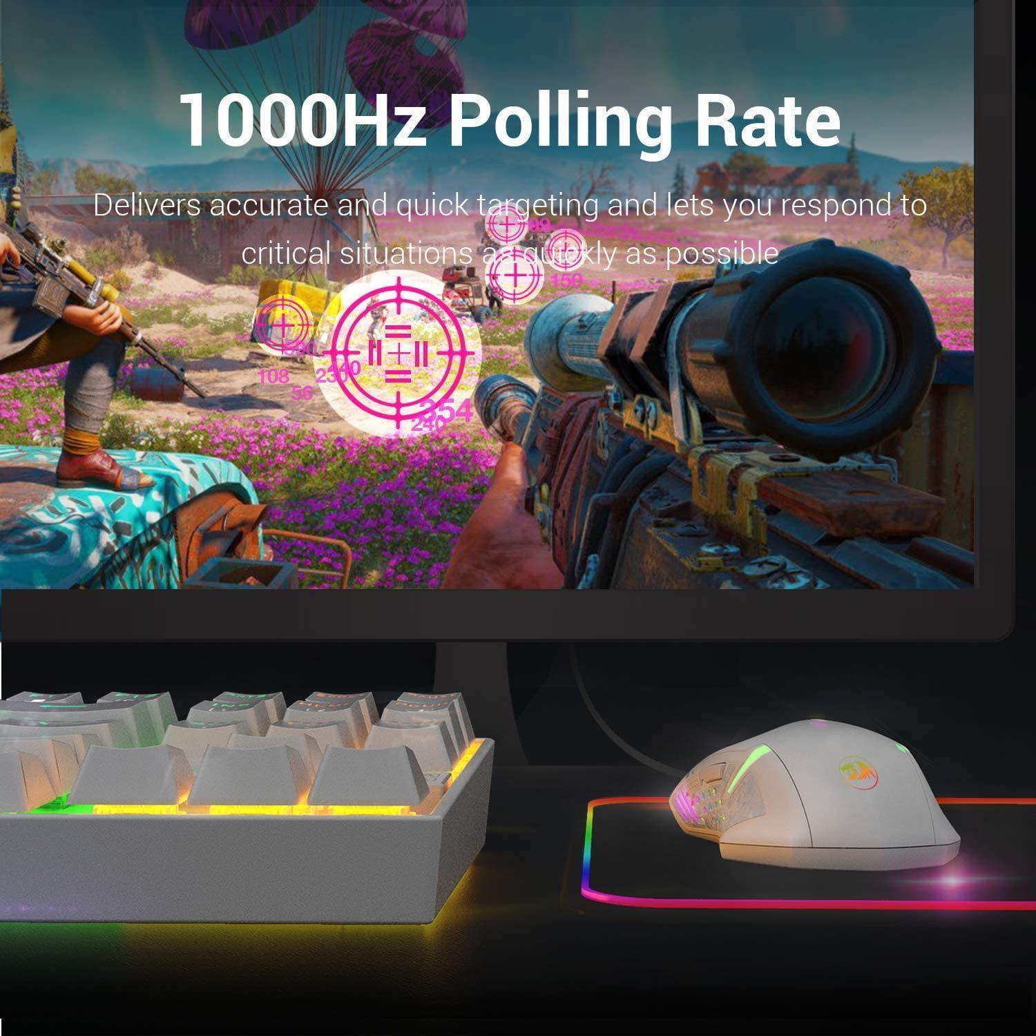 White Mouse,Gaming Mice, RGB Gaming Mouse Backlit Wired Ergonomic 7 Button Programmable Mouse Centrophorus with Macro Recording & Weight Tuning Set 7200 DPI for Windows PC