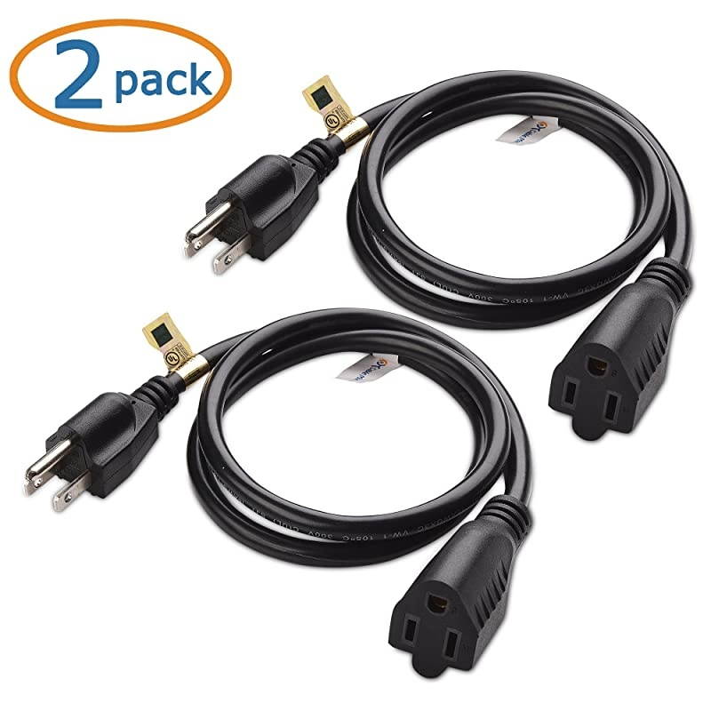 2Pack 16 AWG Heavy Duty AC Power Extension Cord Power Extension in 3 Feet NEMA 515P to NEMA 515R