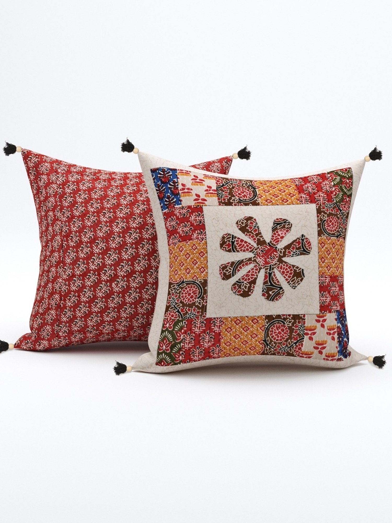 Swayam Multicolor Cotton 40 cm x 40 cm Cushion Covers - Set of 2