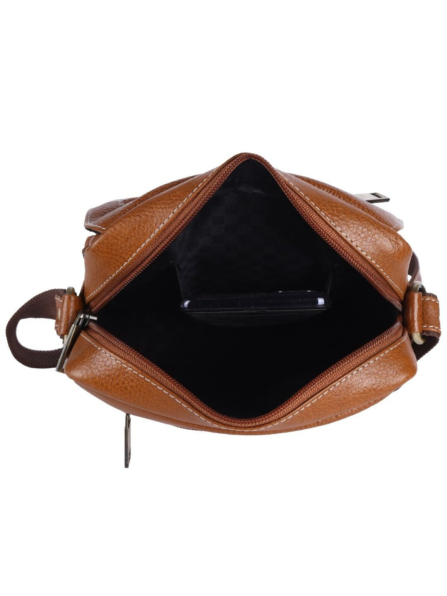 HiLEDER Brown Textured Medium Leather 8 inch Cross Body Bag