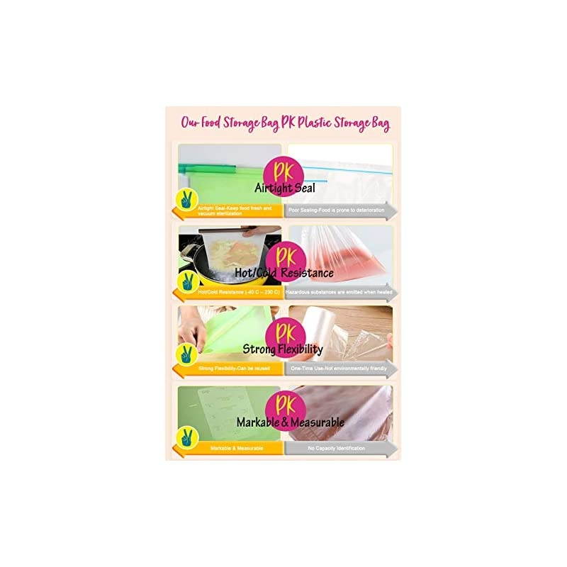 Silicone Food Ziplock Storage Bags, Silicone Sandwich Bag for Freezer, Sous Vide Bags Set of 4, Leak Proof Airtight Seal Keep Fresh for Hot Cooking, Liquids, Lunch, Snack, Baby Food (9.2&times;7in)