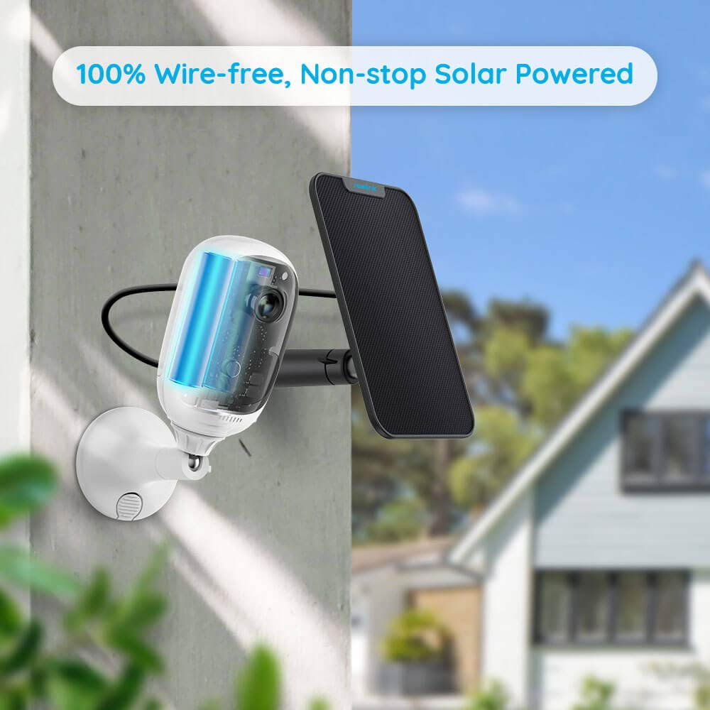 Reolink Argus 2 w/ Black Solar Panel - Wireless Outdoor Battery Security Camera 1080p HD Wire-Free 2-Way Audio Color Night Vision, PIR Motion Detection, Support Cloud/Alexa/Google Assistant