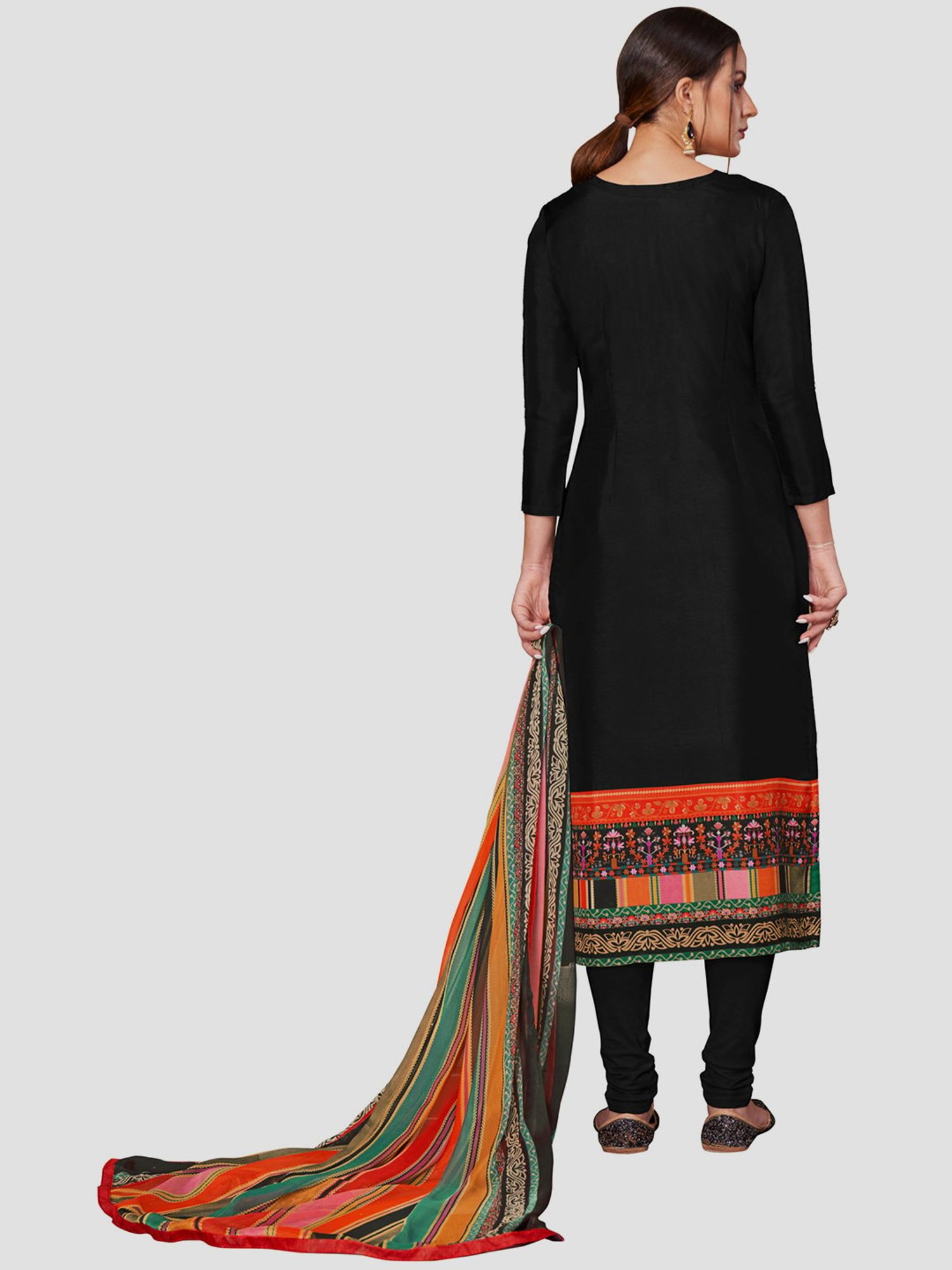 Saree Mall Black Embroidered Unstitched Dress Material With Dupatta