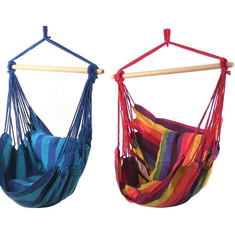 Sunnydaze Hanging Rope Hammock Double Cushion Hanging Chair Swing for Backyard and Patio - 265 lb Weight Capacity - Sunset/Oasis - 2-Pack