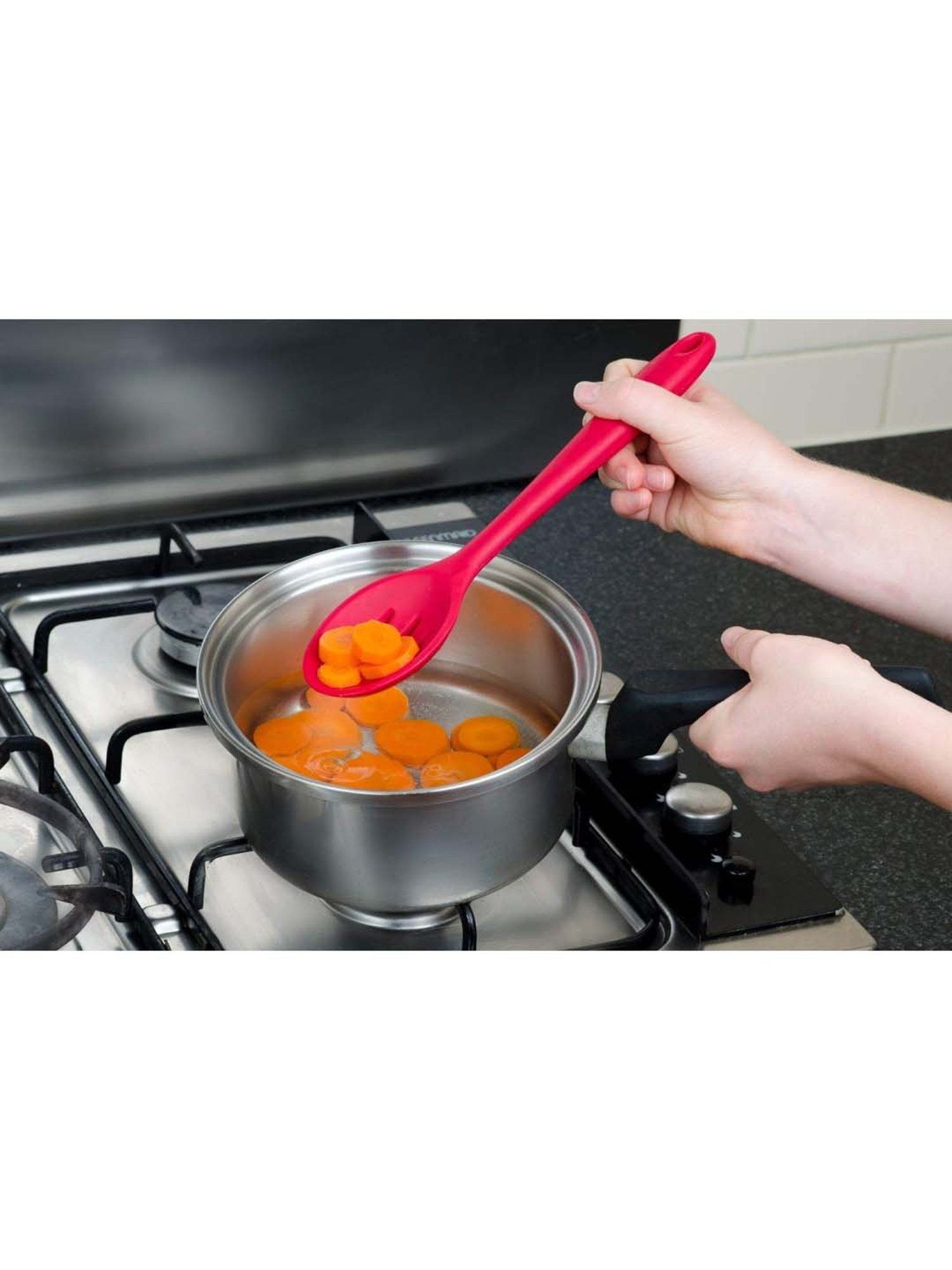 Femora Red Silicone Slotted Spoons with Grip Handle - Set of 2