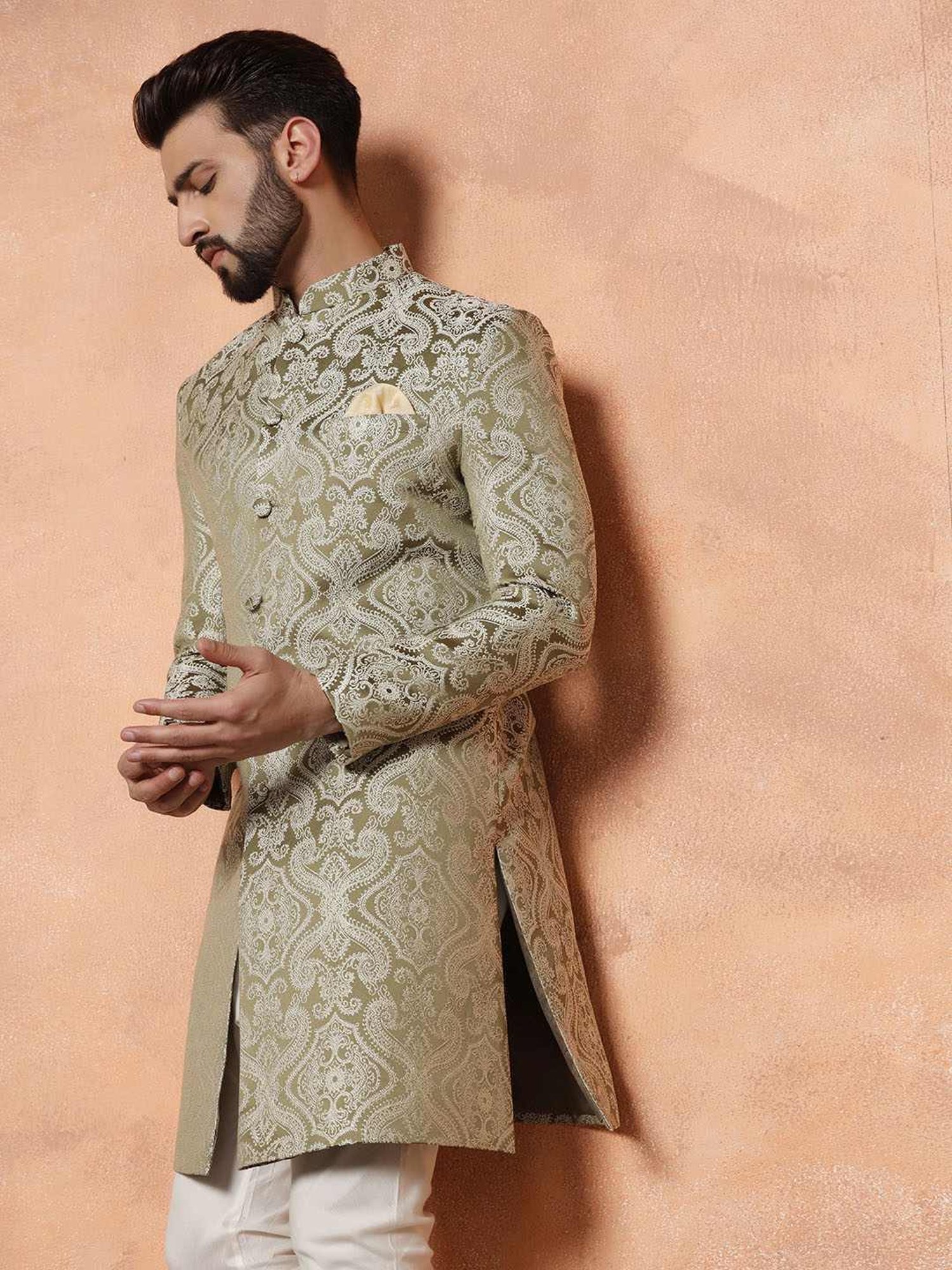 Benstoke Black & Maroon Regular Fit Sherwani Set