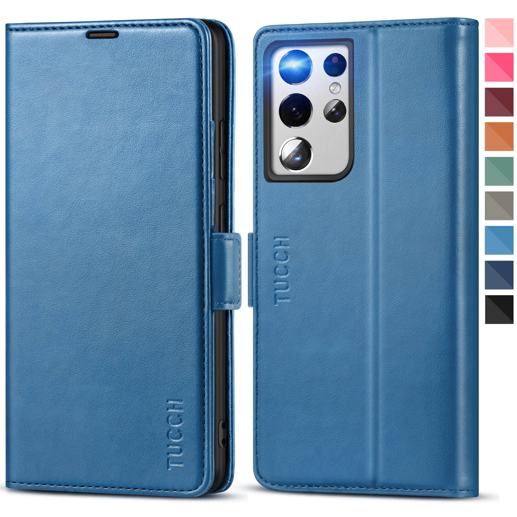 TUCCH Galaxy S21 Ultra Wallet Case, Magnetic Shockproof PU Leather Case with[Kickstand][RFID Blocking][TPU Shell] Protective Flip Cover Compatible with Galaxy S21 Ultra 5G (6.8''), Myrtle Green