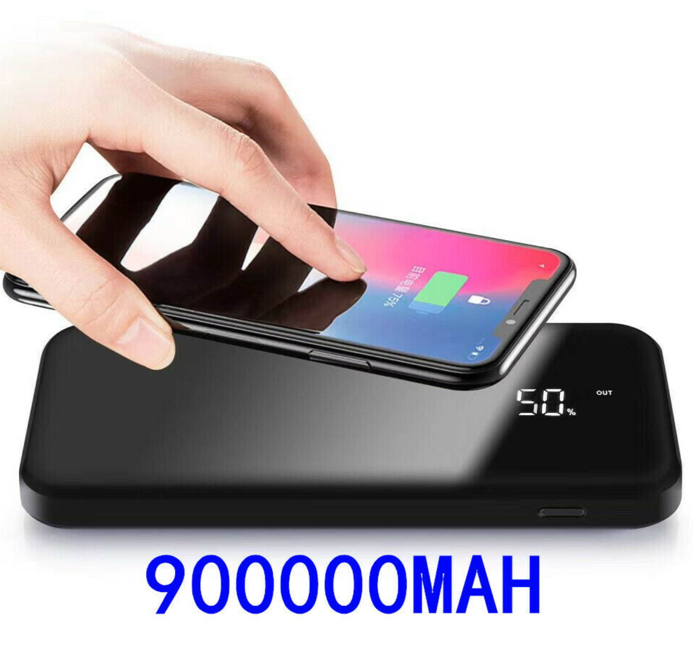 Power Bank 900000mAh Qi Wireless External Battery Charger Portable Fast Charging