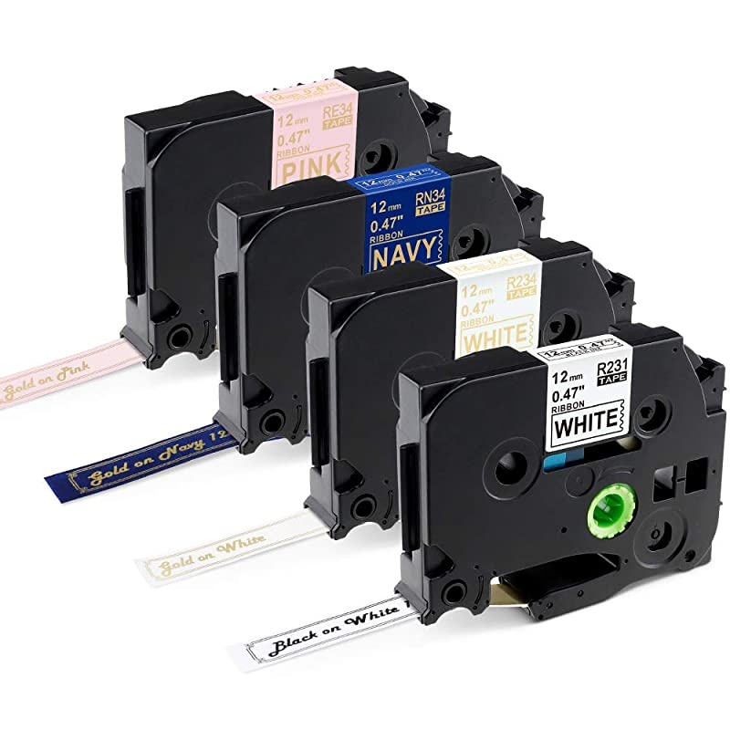 Compatible Ribbon Label Tape Replacement for Brother TZeR231 TZeR234 TZeRN34 TZeRE34 12mm 047 Inch Ribbon for Brother PTD210 PTH110 PTD400AD Ptouch Embellish 4Pack